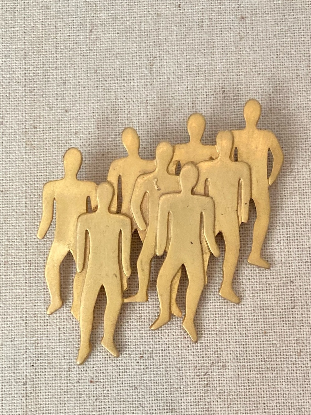Vintage 80's JJ Jonette Jewelry Co, Modernist 8 Men Figural Goldplated Brooch